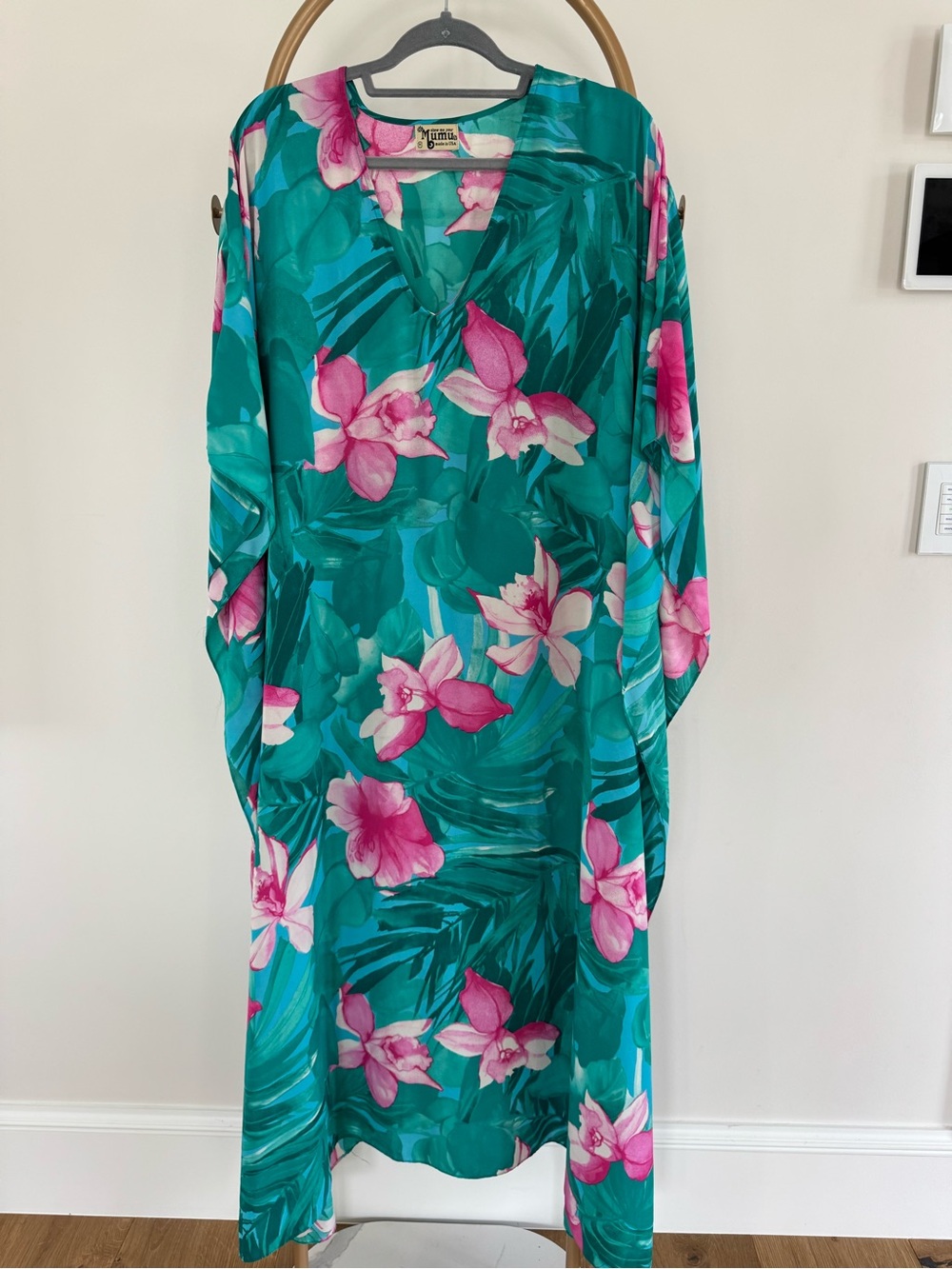 Show Me Your MuMu Teal caftan with Pink Floral Print